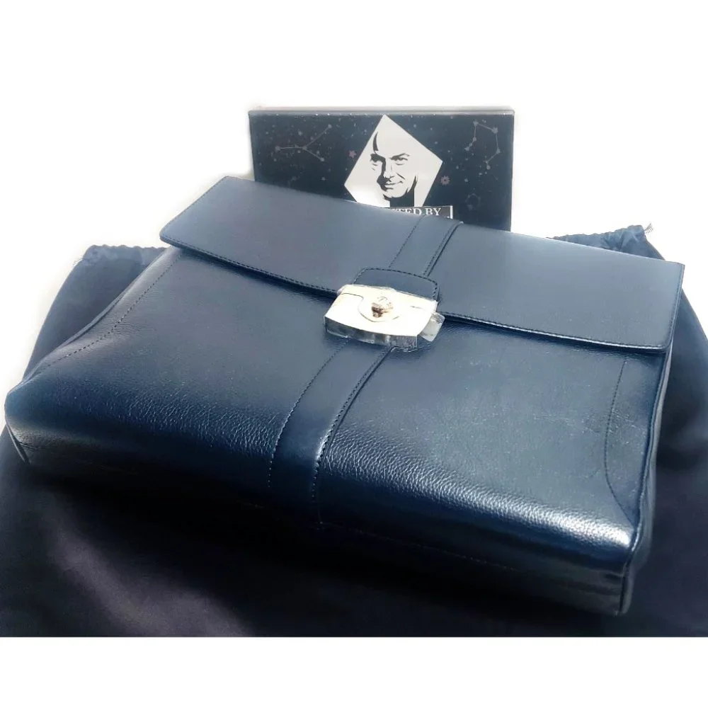 S.T. Dupont 181271 Line D Blue Grained Leather Single Gusset Leather Briefcase